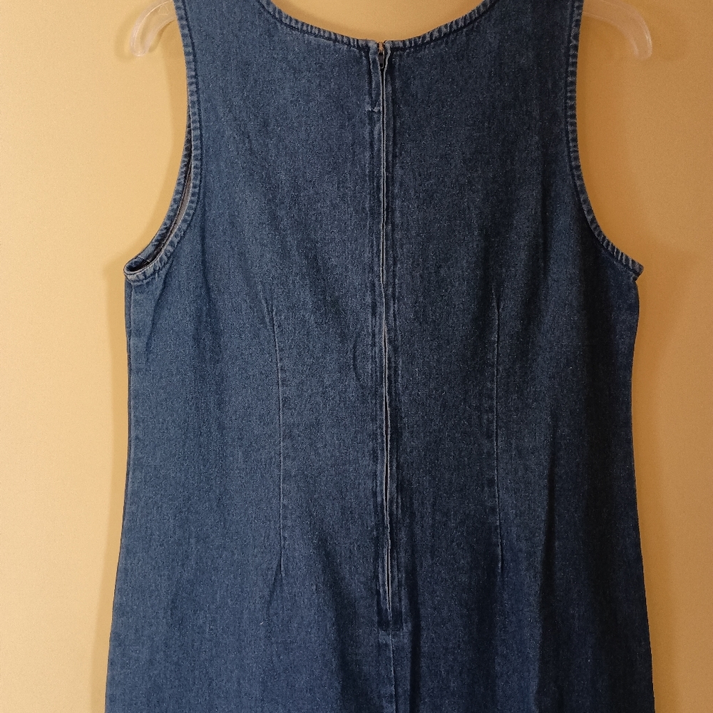 Vintage Dress Denim Midi Jumper Blue J. Women's Size Small Embroidered Flowers - Picture 6 of 10